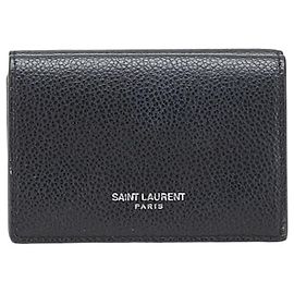 Portafoglio compatto pieghevole in pelle nera da donna SAINT LAURENT Nero