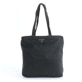 Prada Tessuto Nylon Triangle Logo Leather Tote Bag Shoulder Black Men's Black