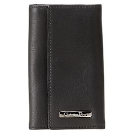 Christian Dior Dior Plate -ring Key Case Black Leather Women's Black