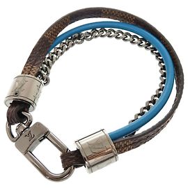 Bracciale Louis Vuitton LV Treble Damier Pelle Marrone Blu VUITTON Uomo Blu