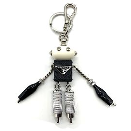 Chaveiro Robot Prada em couro Saffiano e metal, branco preto Preto
