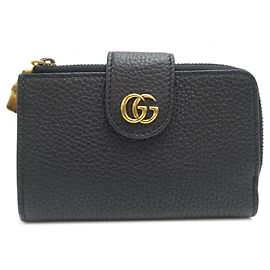 Portafoglio medio Gucci Double G con bambù per donne in pelle nera Nero