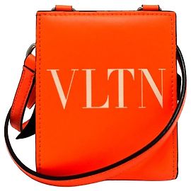 Cartera plegable de cuero con correa de cuello logo VLTN de VALENTINO para mujeres - Naranja Naranja