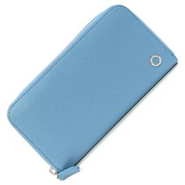 Bulgari BVLGARI Round Long Wallet MAN Light Blue Navy Leather Bicolor Men's Blue
