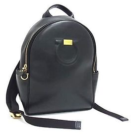 Salvatore Ferragamo Gancini Backpack Black Leather Women's Black