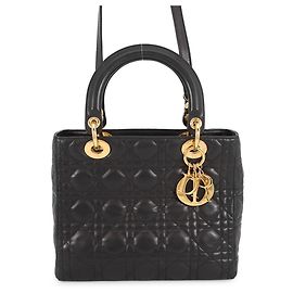 Schwarze Lederhandtasche Dior Lady Cannage Medium von Christian Dior Schwarz
