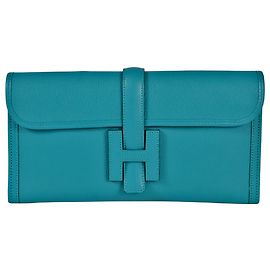 Clutch Hermès Jige Elan em cabra A Stamp azul Azul