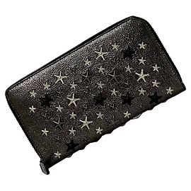 Jimmy Choo Round Long Wallet Silver Gray Black Leather Studs JIMMY CHOO Star Matte Black