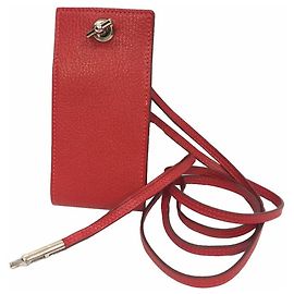 Hermès Hermes HERMES Vespa Neck Strap Pouch Multi-Case iCOS Case Leather Red Red