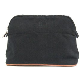 Hermès Hermes Bolide Pouch MM Women's Cotton,Leather Pouch Black Black