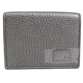 FENDI fold wallet in metallic grey leather for men - Brown