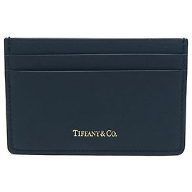 Tiffany & Co Tiffany Leather Card Case Navy Navy blue