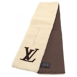 Sciarpa SKI Louis Vuitton, Seta e Pelliccia, Donna, Avorio Marrone, Marrone