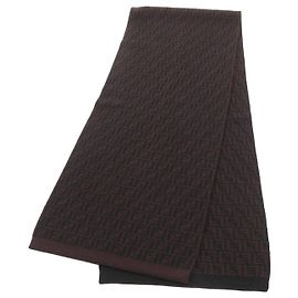 Cachecol Fendi com padrão FF, lã, feminino, marrom e preto Preto