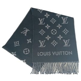 LOUIS VUITTON Schal Louis Vuitton Alles über das Monogramm Schwarz Grau % Wolle Herren Schwarz