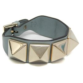 Bracciale in pelle e metallo con borchie Valentino, charm blu Blu
