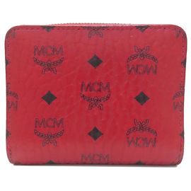 MCM logo bifold wallet in PVC for women Red