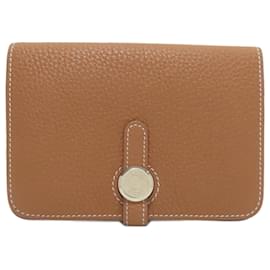 Hermès Dogon Compact Or avec Quincaillerie Argent, Porte-Monnaie, Taurillon, Femme, HERMES Doré