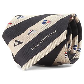 CORBATA DE SEDA REGIMENTAL EDICIÓN LIMITADA LOUIS VUITTON CUP en beige con bandera de vela, para hombre, como nueva, Beige