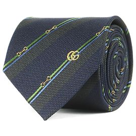 Cravatta in seta regimental Horsebit GUCCI in blu navy per uomini, Blu navy