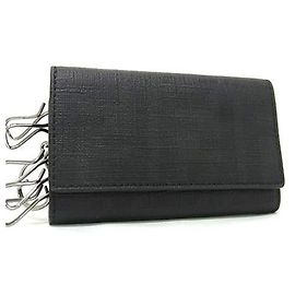 FENDI Zucca Key Case Black Leather -Ring for Men and Women Black