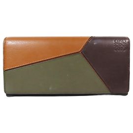 LOEWE Puzzle Horizontal Long Wallet, Anagram Engraved, fold, Leather, Brown, Green, Men's Brown