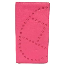 Hermès Hermes Evelyne Long Women's Chevre Leather Long Bill Wallet (fold) Pink Pink