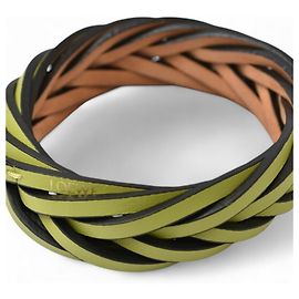 Pulseira Bangle LOEWE para Mulheres em Couro Trançado Clássico Verde Verde