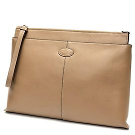 Pochette Document Holder Medium en Cuir Beige de Tod's Marron