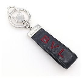 Bulgari BVLGARI MAN Keychain Black Leather Key Ring Accessory Bag Charm Men's Black