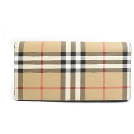 Burberry BURBERRY fold long wallet coated canvas beige men's women's Beige