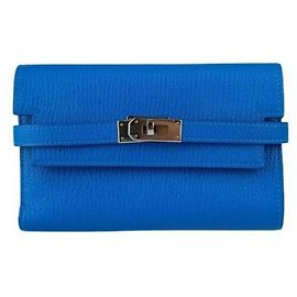 Hermès HERMES Kelly Deprien Medium Wallet in Blue Chevre, a women's fold long wallet. Blue