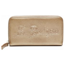 Bulgari BVLGARI Leather Round Zip Long Wallet Gold Golden