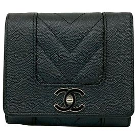 CHANEL Mademoiselle Coco Caviar Leather fold Wallet, Black, Black