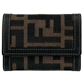 FENDI Étui à clés en toile Zucca FF en cuir, Couverture, Support, Noir/Marron, Noir