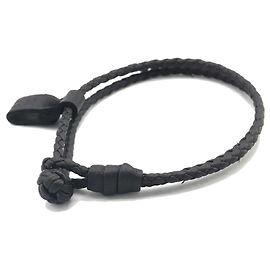 Bracciale in pelle nera doppio Intrecciato Bottega Veneta per uomini e donne Nero