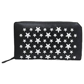 Portafoglio lungo rotondo JIMMY CHOO in pelle nera con borchie e stelle bianche Nero