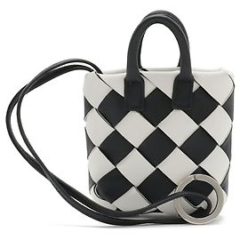 Chaveiro Mini Pouch em Couro Intrecciato da BOTTEGA VENETA em Branco e Preto Preto