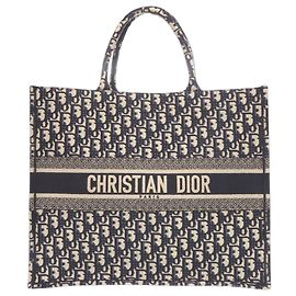 Christian Dior Book Tote Large Oblique Canvas Navy Bag Navy blue
