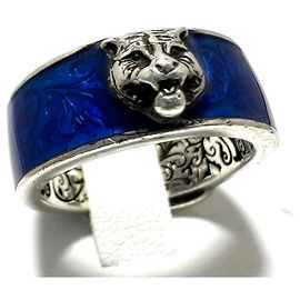 Anello Giardino Testa di Tigre GUCCI da Uomo, Argento Blu