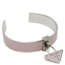 Prada Pulseira de couro e metal sem pedra, rosa claro, prata Rosa