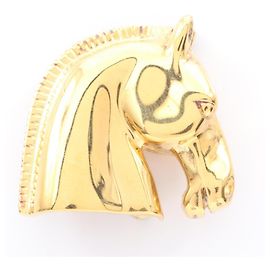 Hermès Pferdekopf Brosche, Vergoldet, Damen Golden