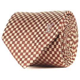 LOUIS VUITTON Louis Vuitton Micro Damier Silk Cravate Tie Brown Men's Brown