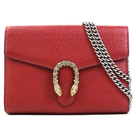 GUCCI Chain Wallet Dionysus Leather Red Women's Red