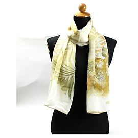 Bufanda rectangular de seda Salvatore Ferragamo Muffler Stole Marfil Estampado Animal Mujer Crudo