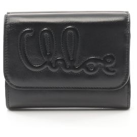 Chloé Portafoglio Trifold Small C, Pelle Lucida, Donna, Nero, Nero