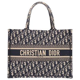 Christian Dior Excellent condition Dior Book Tote Medium Oblique Canvas Navy Bag Brown