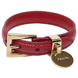 Pulseira de cinto com logo Prada em couro dourado vermelho para mulheres Vermelho