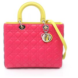 Borsa Dior Lady Large Cannage in pelle per donne - Rosa, Blu, Giallo Blu