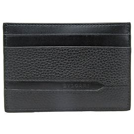 Bulgari Bvlgari Leather Card Case Black Black